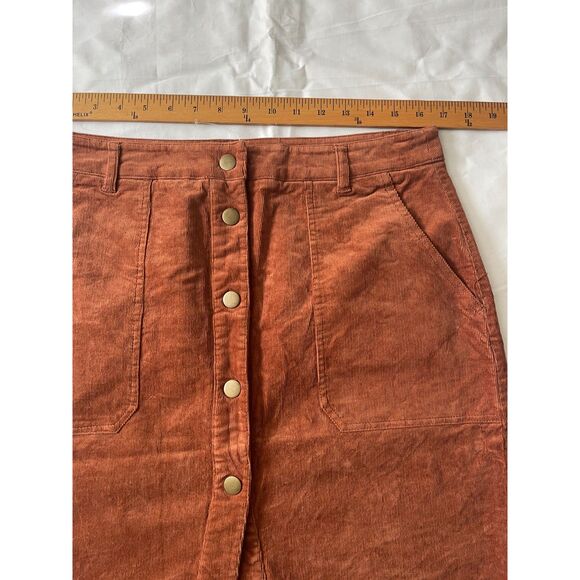 Others Follow Burgundy Button Front 90s Corduroy Pencil Skirt XL Stretch Vintage - Picture 6 of 7